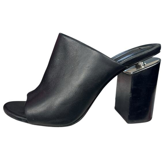 Alexander Wang Women’s Avery Black Leather Block Heel Mules Size 38.5 US 8.5 - Picture 3 of 14